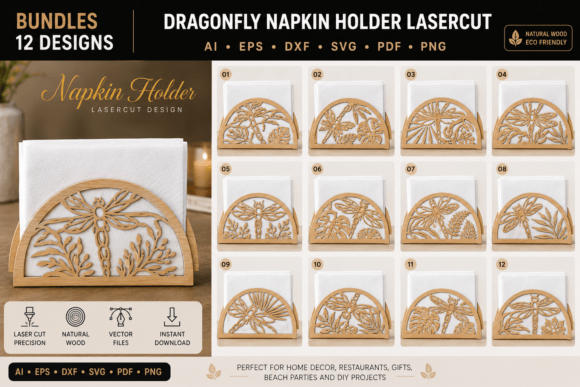 Download Dragonfly Napkin Holder Lasercut BUNDLE - Napkin Collection