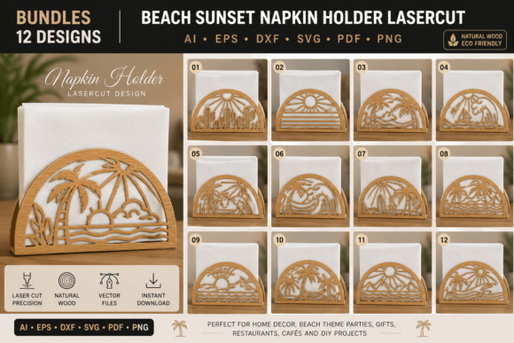 Download Beach Sunset Napkin Holder Lasercut - Napkin Collection