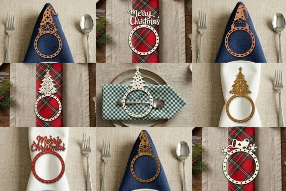 Download Laser Cut Christmas Napkin Ring Bundle - Napkin Collection